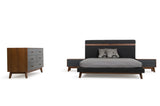 Modern Grey Fabric &amp; Walnut Queen Bed