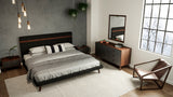 Modern Grey Fabric &amp; Walnut Queen Bed