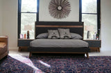 Modern Grey Fabric &amp; Walnut Queen Bed