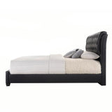 King Tufted Black Upholstered Faux Leather Bed With Nailhead Trim