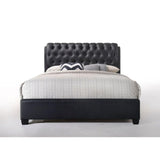 Queen Tufted Black Upholstered Faux Leather Bed With Nailhead Trim