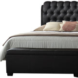 Queen Tufted Black Upholstered Faux Leather Bed With Nailhead Trim