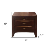 25" Espresso Three Drawers Solid Wood Nightstand