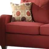 84" Red And Chocolate Linen Sofa And Toss Pillows