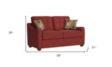 84" Red And Chocolate Linen Sofa And Toss Pillows