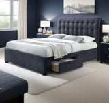 Queen Tufted Dark Gray And Gray Upholstered Linen Bed With Nailhead Trim