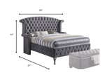 Queen Tufted Gray Upholstered Velvet Bed With Nailhead Trim