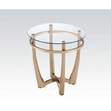 35" Clear And Champagne Glass And Iron Round Coffee Table