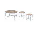19" Chrome And Brown Round End Tables