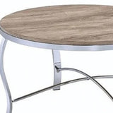 19" Chrome And Brown Round End Tables