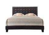 Solid Wood Queen Tufted Espresso Upholstered Faux Leather Bed