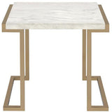 22" Stainless And White Faux Marble Mirrored End Table