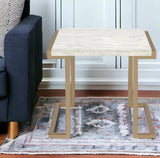 22" Stainless And White Faux Marble Mirrored End Table