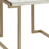 22" Stainless And White Faux Marble Mirrored End Table