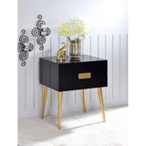 22" Gold And Black Glass Round End Table With Shelf
