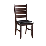 Set of Two Espresso And Brown Upholstered Faux Leather Ladder Back Dining Side Chairs