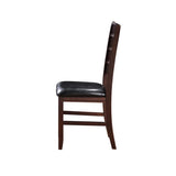 Set of Two Espresso And Brown Upholstered Faux Leather Ladder Back Dining Side Chairs