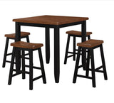 Five Piece Oak and Black Square Solid Wood Dining Set with Four Chairs