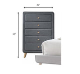 46" Light Gray Upholstery 5 Drawer Chest Dresser With Light Natural Legs