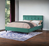 California King Blue Modern Upholstered Square Stitched Platform Bed