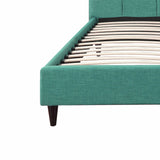 California King Blue Modern Upholstered Square Stitched Platform Bed