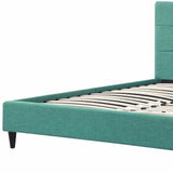 California King Blue Modern Upholstered Square Stitched Platform Bed