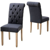 Blue Roll Top Tufted Linen Fabric Modern Dining Chair In A Set Of 2