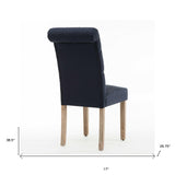 Blue Roll Top Tufted Linen Fabric Modern Dining Chair In A Set Of 2