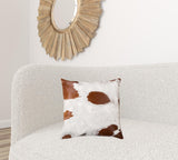 18" X 18" X 5" White And Brown Cowhide Pillow