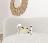 12" X 20" X 5" White And Black Cowhide Pillow