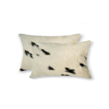 12" X 20" X 5" White And Black Cowhide Pillow 2 Pack