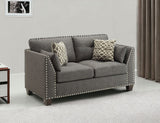 58" Light Gray And Dark Brown Polyester Blend Loveseat and Toss Pillows