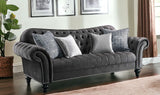 96" X 37" X 37" Dark Gray Velvet Sofa w4 Pillows