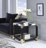 54" Clear And Black and Gold Glass And Iron Coffee Table With Shelf