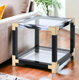 25" Black And Gold And Clear Glass Mirrored End Table With Shelf