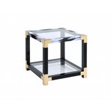 25" Black And Gold And Clear Glass Mirrored End Table With Shelf