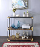 33" Black And Gold And Clear Glass Mirrored End Table With Two Shelves