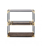 33" Black And Gold And Clear Glass Mirrored End Table With Two Shelves