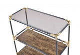 33" Black And Gold And Clear Glass Mirrored End Table With Two Shelves