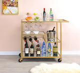 34" X 20" X 35" Antique Brass Metal Serving Cart