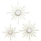 Set of Three Gold Mirrored Metal Sunburst Wall Decor