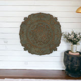 Distressed Green European Medallion Metal Wall Decor