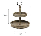 Two-Tier Decorative Wood Stand With Metal Handle