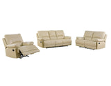 Three Piece Indoor Beige Faux Leather Six Person Seating Set