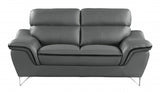 86" Gray And Silver Leather Sofa