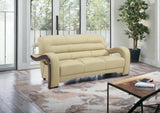 76" Beige And Silver Leather Sofa