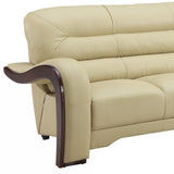 76" Beige And Silver Leather Sofa