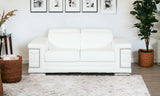 71" White And Silver Italian Leather Sofa