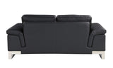 90" Black And Silver Italian Leather Sofa