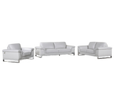 Three Piece Indoor Light Gray Italian Leather Six Person Seating Set